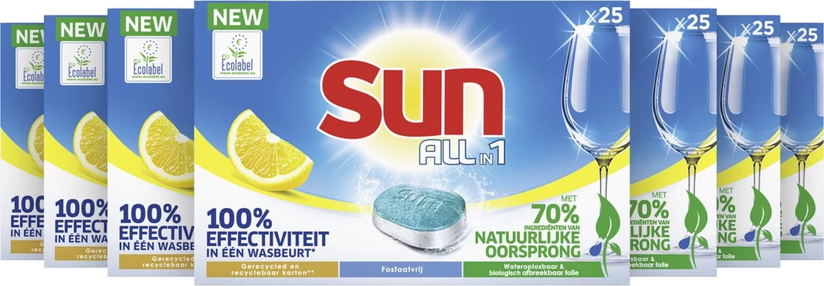 SUNĀ® Sun All-In-1 Citroen Vaatwastabletten - 7 X 24 Tabletten - Voordeelverpakking - Afbeelding 3