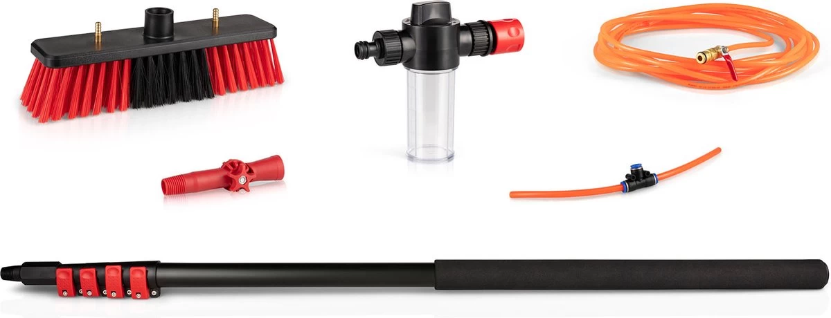 Umuzi Cleaning Telescopische Waterborstel - Uitschuifbare Schrobborstel Voor Ramen, Gevel En Huis - 1,3 Tot 4,6 Meter - Reiniger Met 4 Uitschuifbare Delen - Zeepdispenser Met Doseerknop - Afbeelding 2