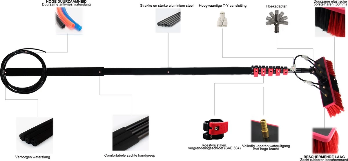 Kibani Telescoop Borstel 9m - Telescoopsteel Ramenwassen - Telescoopsteel Met Borstel - Telescoopsteel - Telescoopsteel Met Waterdoorvoer - Ramenwassen - Raamwisser Met Telescoopsteel - Raamwisser - Telescoopstelen - Afbeelding 12