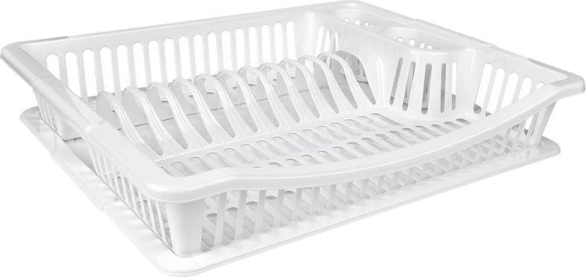 Merkloos Wit Kunststof Afdruiprek Met Lekbak 36 Cm - Huishoudelijke Artikelen - Afwasrekken