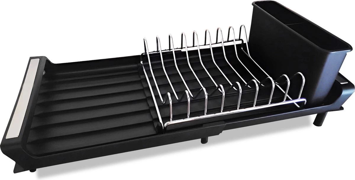 MIRI Afdruiprek – Afwasrek – Uitschuifbaar – Met Lekbak In Gootsteen – Afwas – Roestvrij Staal – Zwart