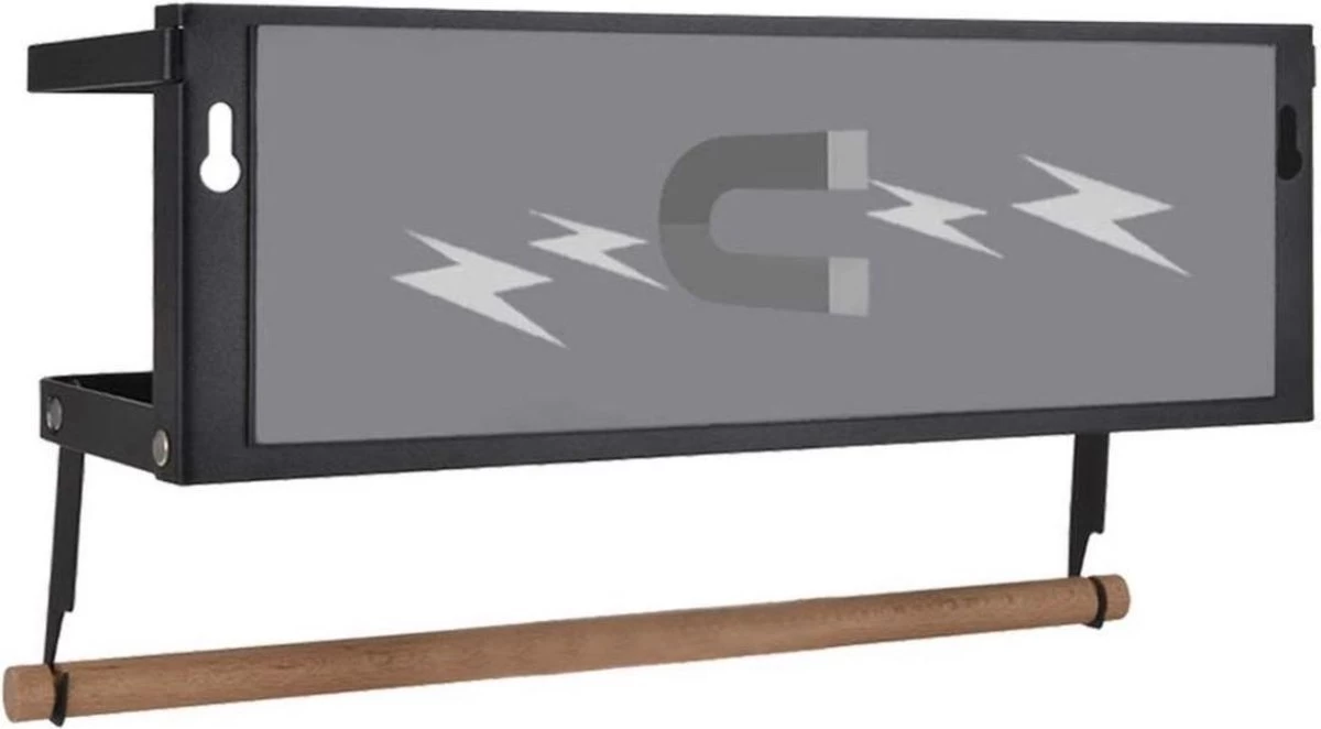 Merkloos Kruidenrek Zwart - Multifunctioneel Ophangbaar Keukenrek - Keukenrolhouder Zwart - Multifunctioneel Kruidenrek - Magnetisch Kruidenrek - Keuken Organizer - Koelkast Rek - Afbeelding 4