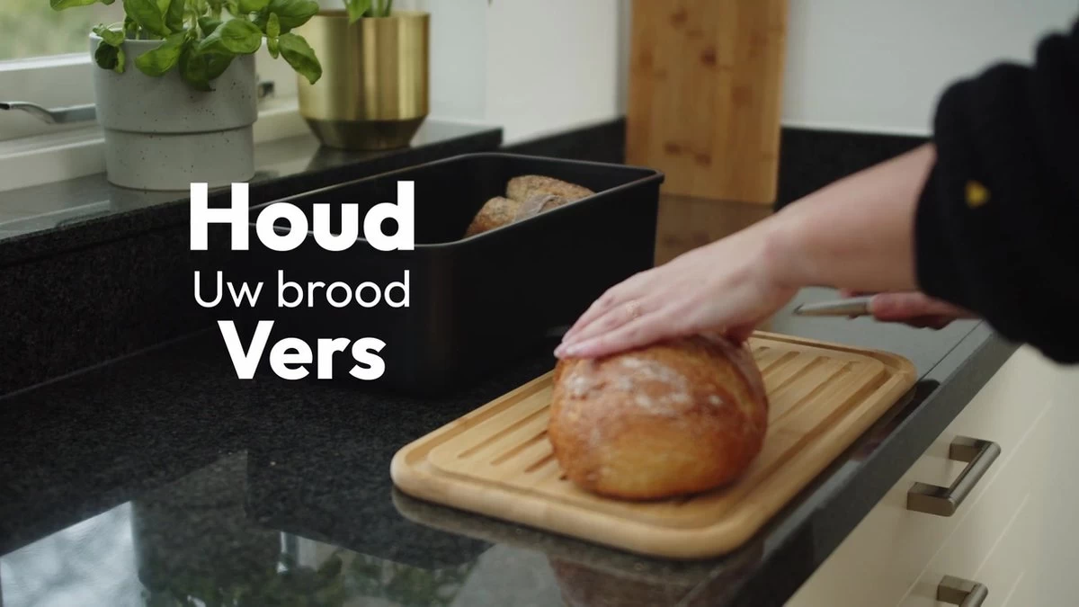 Gadgy Broodtrommel Met Bamboe Deksel – Brooddoos Met Snijplank - 36x19.5x11.5 Cm- Zwart - Afbeelding 9