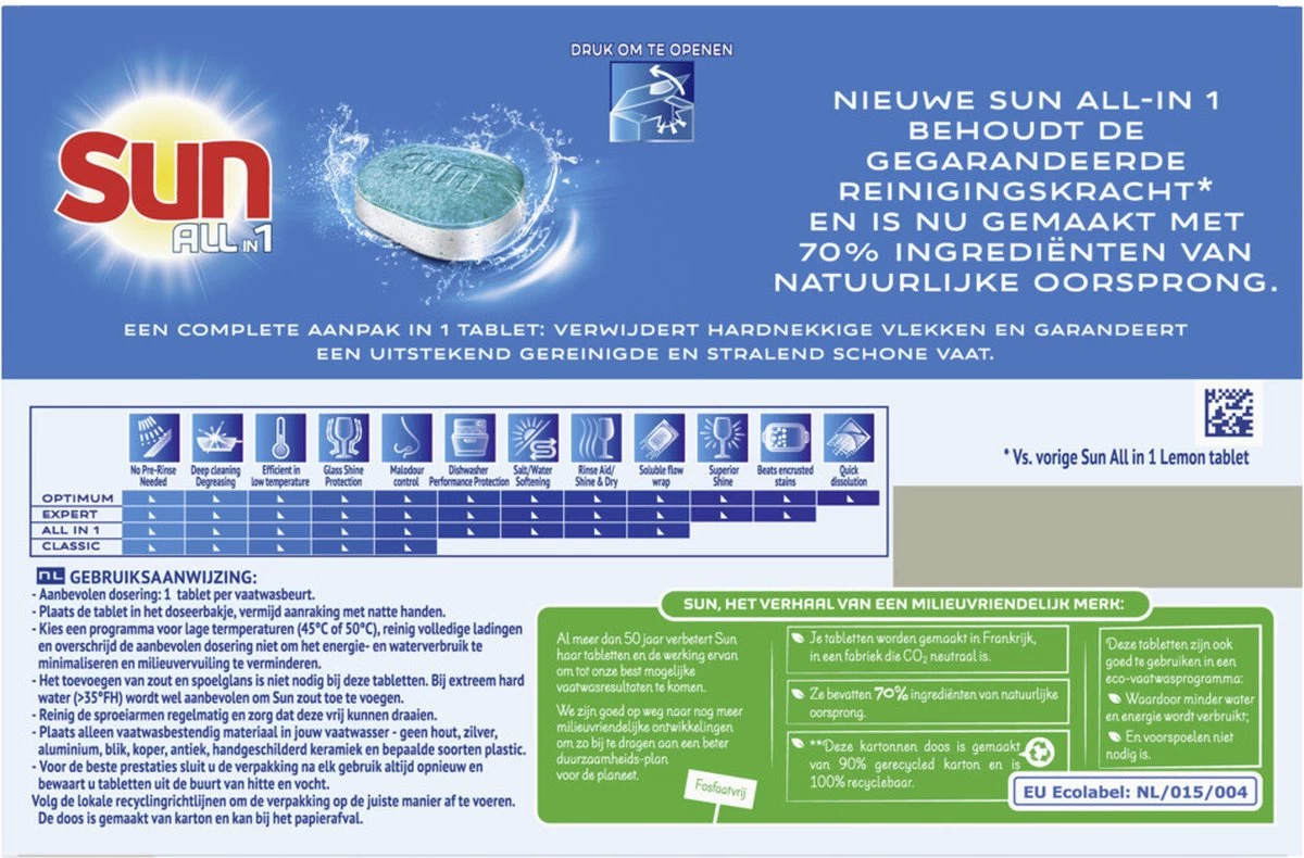 SUNĀ® Sun All-In-1 Citroen Vaatwastabletten - 7 X 24 Tabletten - Voordeelverpakking - Afbeelding 2