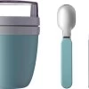 Mepal - Lunchpot + Vouwlepel Ellipse - Nordic Green - Yoghurtbeker Met Lepel - Muesli Beker To Go - Geschikt Voor Vriezer, Magnetron En Vaatwasser.