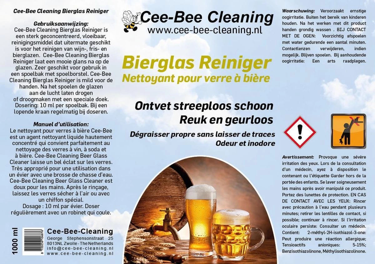 Bierglas Reiniger - 1 Flacon - 1 Liter - Spoelmiddel - Glazen Spoelmiddel - Afbeelding 2