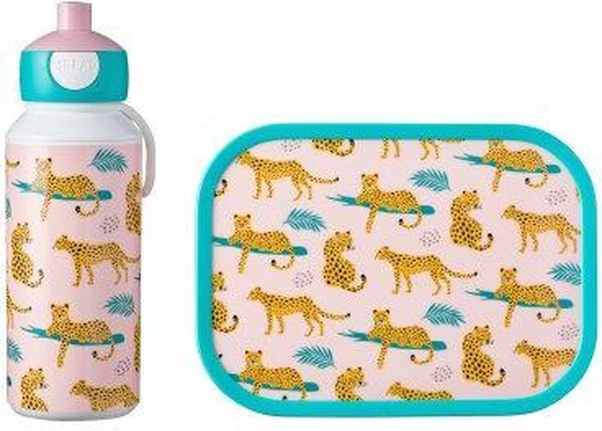 Mepal – Lunchset Campus (pu + Lb) – Pop-up Drinkfles En Broodtrommel Voor Kinderen – Leopard – Bento Box – Lekvrij