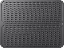 Merkloos Afdruipmat - Pannenonderzetter- Siliconen Mat - Zwart - 30 X 40 CM - Met Ophanggat - Hittebestendig