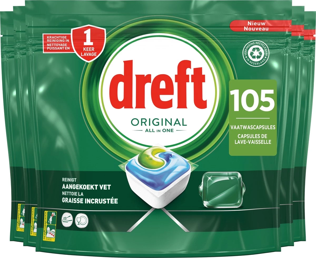 Dreft Original All In One Vaatwastabletten Regular - Voordeelverpakking 5 X 21 Stuks - Afbeelding 2