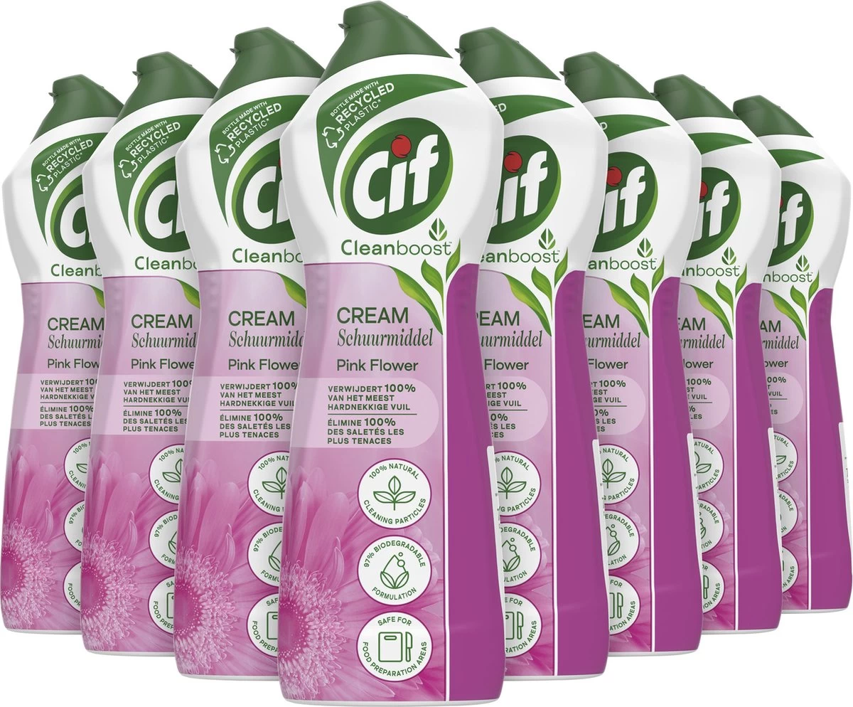 Cif CleanBoost Cream Pink Schuurmiddel - 8 X 750 Ml - Voordeelverpakking