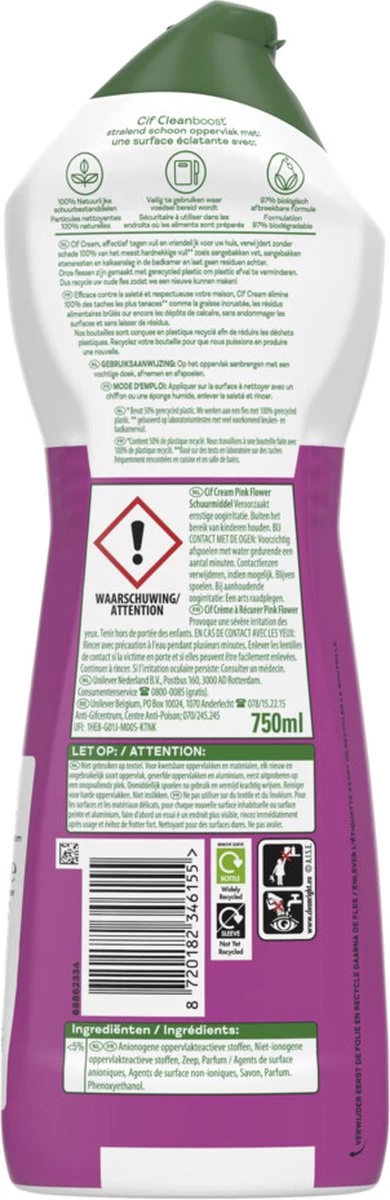 Cif CleanBoost Cream Pink Schuurmiddel - 8 X 750 Ml - Voordeelverpakking - Afbeelding 9