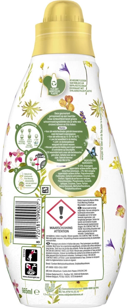 Robijn Klein & Krachtig Wit Floral Morning Vloeibaar Wasmiddel - 8 X 19 Wasbeurten - Voordeelverpakking - Afbeelding 3