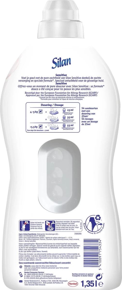 Silan Sensitive Wasverzachter - Baby En Gevoelige Huid - Grootverpakking - 54 Wasbeurten - Afbeelding 3