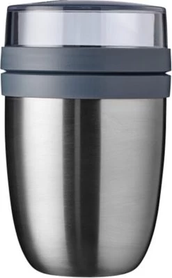 Mepal – Isoleer Lunchpot Ellipse – Houdt Je Eten 6-8 Uur Warm En 12 Uur Koud – Natural Brushed – 2 Compartimenten – Soep Beker To Go – Yoghurt Beker Muesli - Thermos Lunchbox