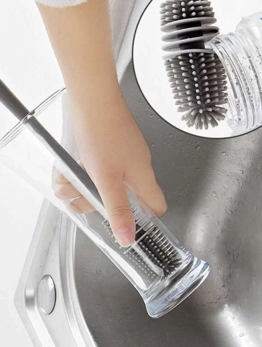 Merkloos Afwasborstel Voor Lange Glazen - Siliconenborstel Lange Glazen - Baby Flessenborstel - Duurzame Afwasborstel - Siliconen Afwasborstel - Afbeelding 3