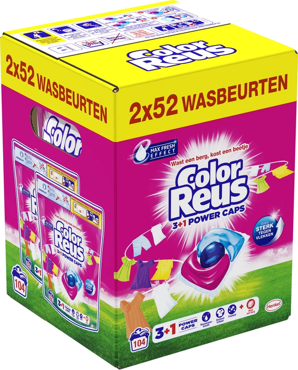 Color Reus Power Caps Wascapsules - Wasmiddel Capsules - Voordeelverpakking - 2x52 Wasbeurten - Afbeelding 2