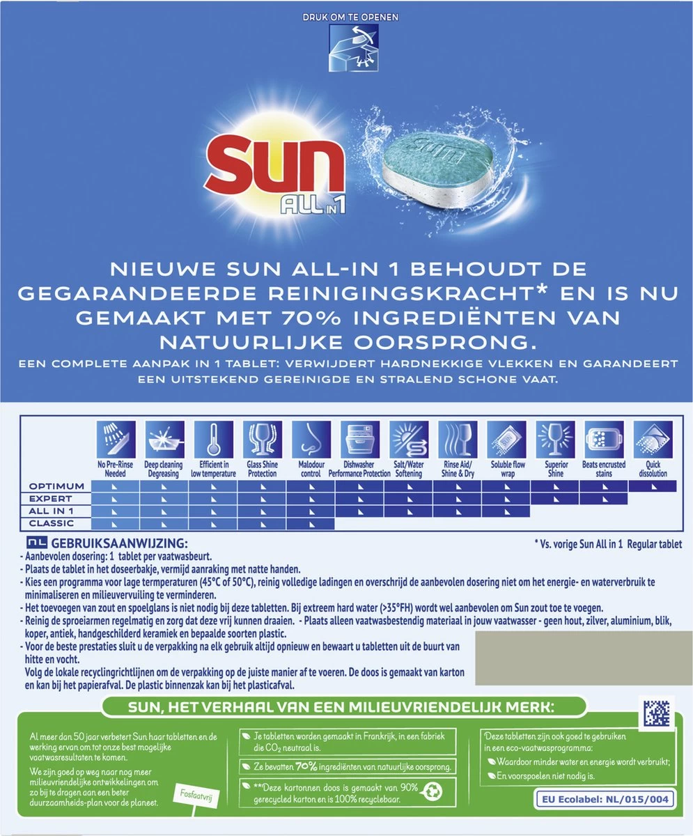 SUNĀ® Sun All-in 1 Normaal Vaatwastabletten - 62 Tabletten - Voordeelverpakking - Afbeelding 2